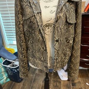 Women's Snake-Print Faux Leather Jacket in Brown